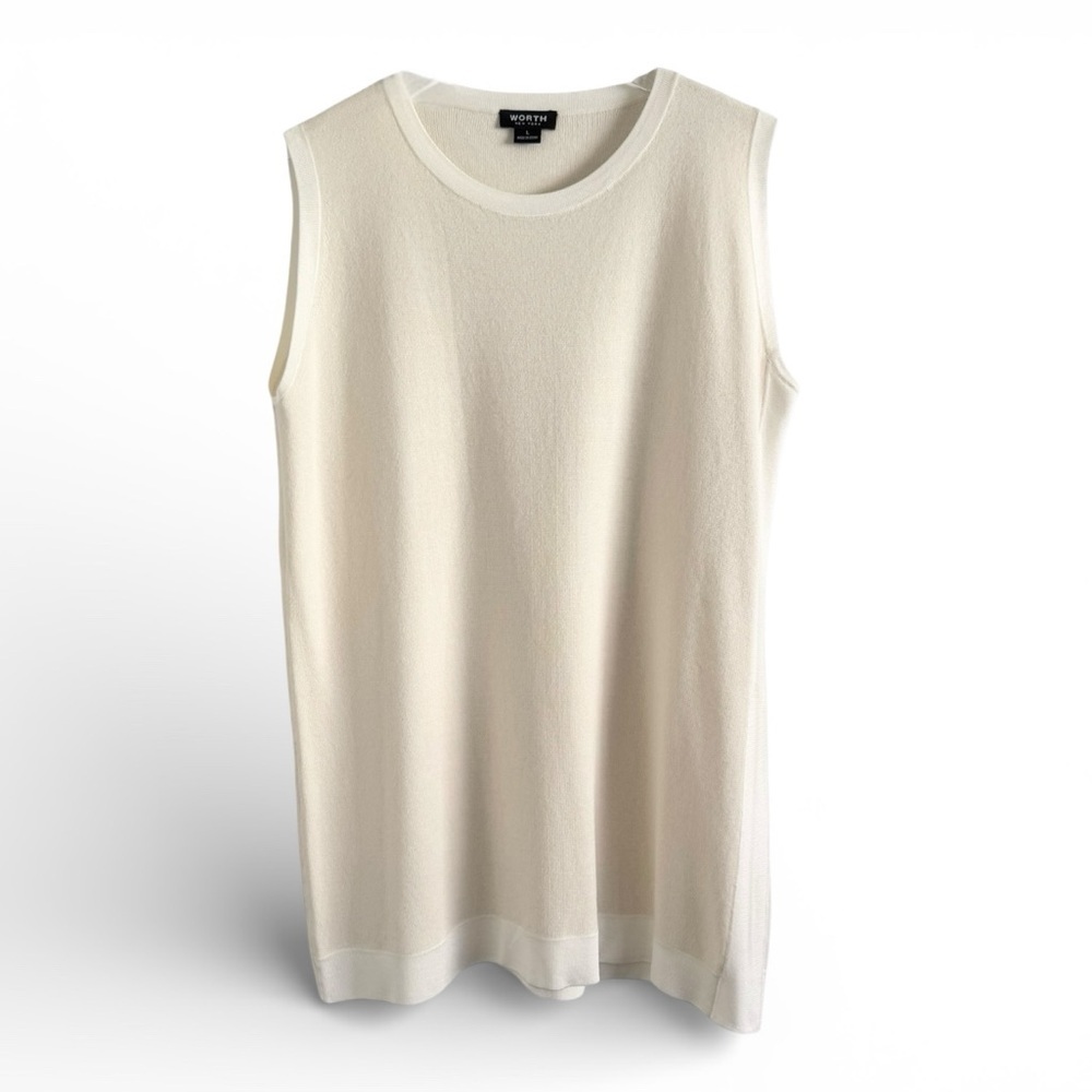 WORTH CREAMY WOOL BLEND SILK SHELL OFFICE CAREER BUSINESS TOP SZ L - Picture 3 of 6